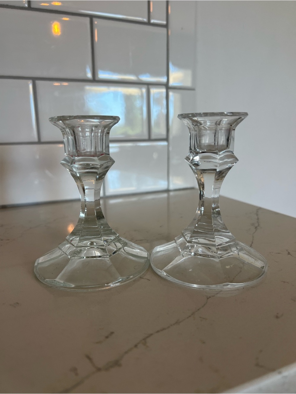 Clear Glass Taper Candle Holders - Pair
